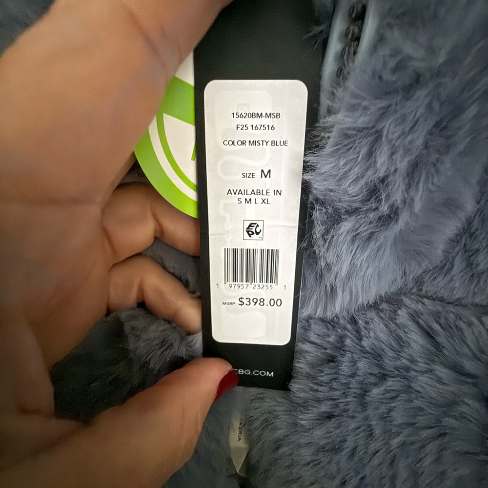 BCBGMaxAzria Vegan Teddy Luxury Scandi Girl Coat Jacket Misty Blue size M - Picture 7 of 8